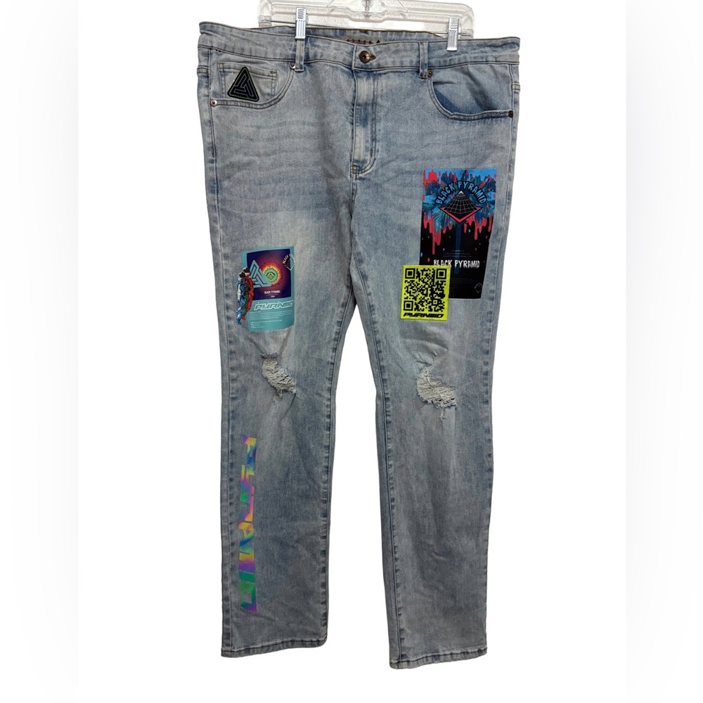 Black Pyramid Graphic Light Blue Skinny Jeans